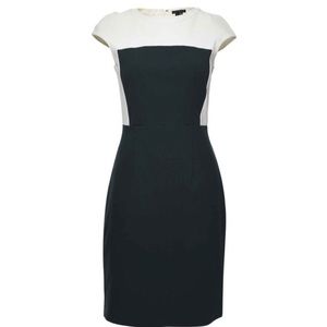 White + Hunter Green Color Block Midi Dress